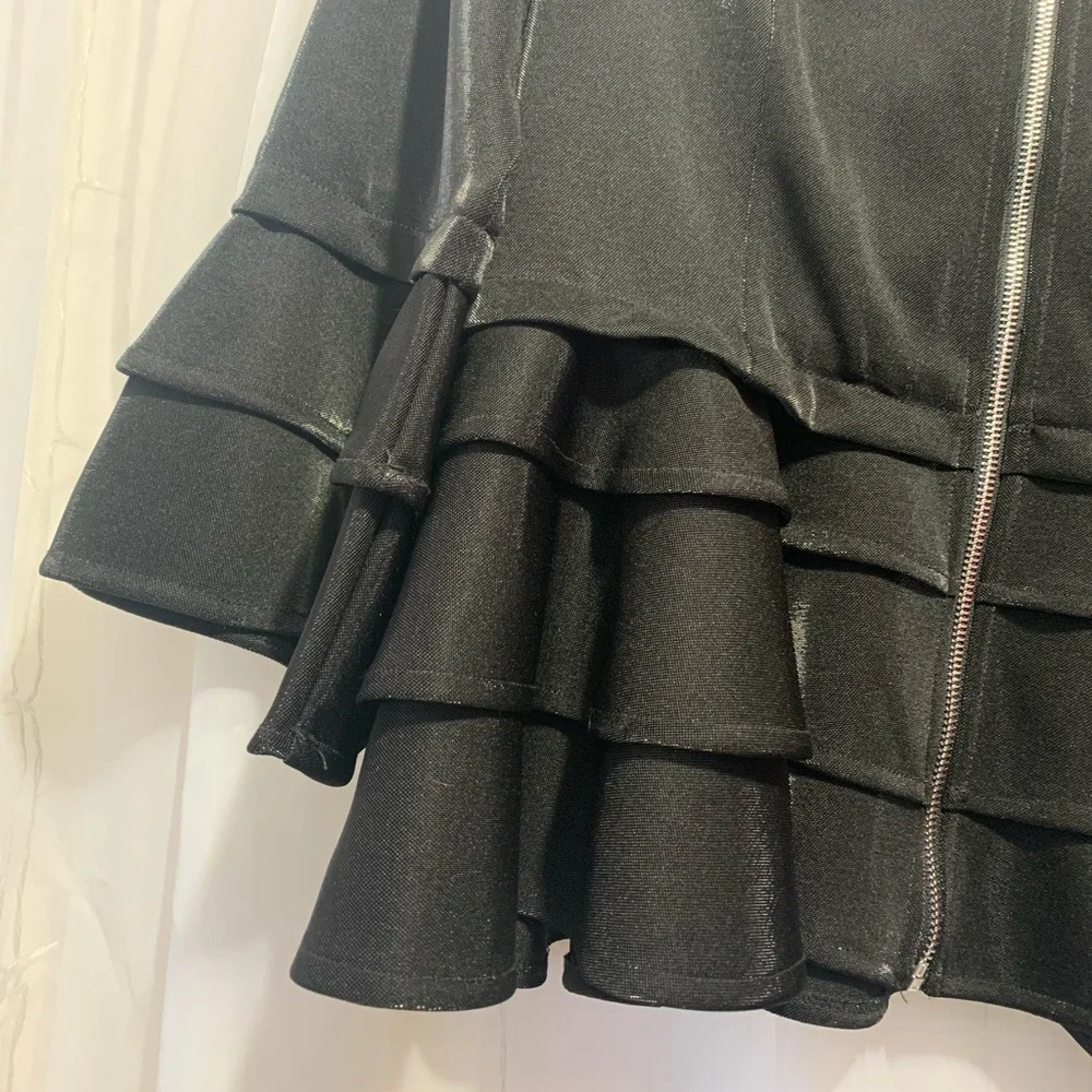 Gracia Shiny Black Ruffle Peplum Jacket - Picture 3 of 6
